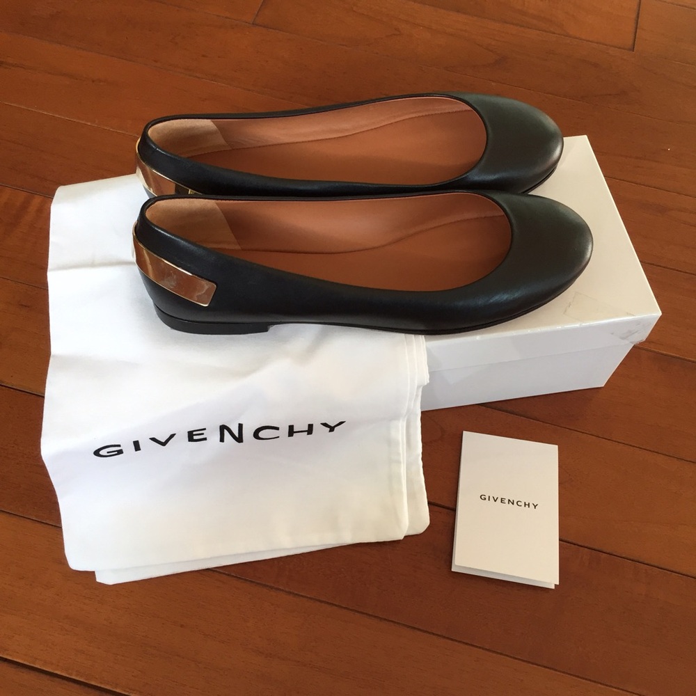 Givenchy Black Leather Ballet Flats with Gold Accent